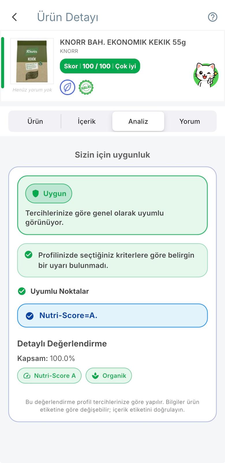 ÇabukBak Kişisel analiz ekranı