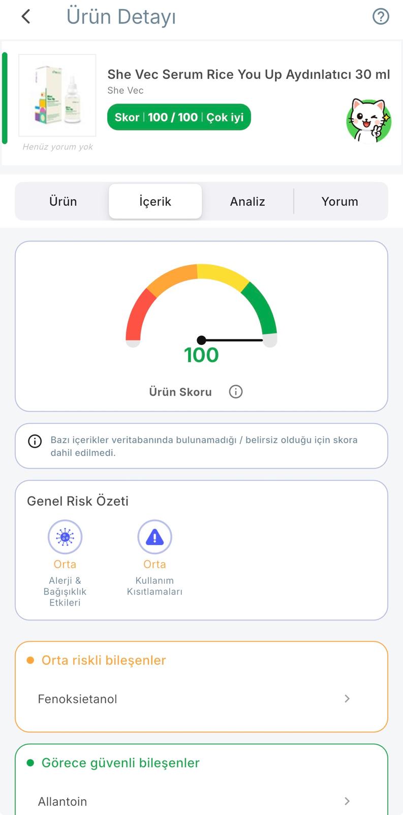 ÇabukBak Ürün skor detay ekranı