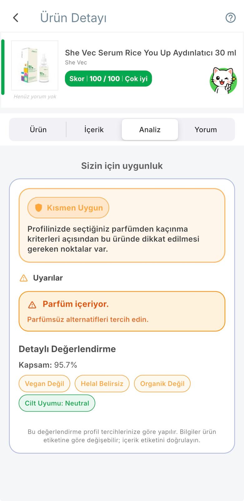 ÇabukBak Kişisel analiz ekranı